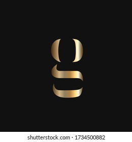 Letter g logo.Typographic icon.Lettering sign isolated on dark background.Shiny metallic gold lowercase character shape.Luxury, elegant, beauty, fashion style.