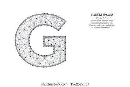 Letter G low poly design, alphabet abstract geometric image, font wireframe mesh polygonal vector illustration made from points and lines on white background