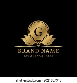 letter G luxurious circle and leaves simple crest vector logo design for natural vintage brand