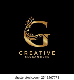 Letter G with Luxury Gold Flower logo design vector template, Initial Letter Professional logo for all kinds of business