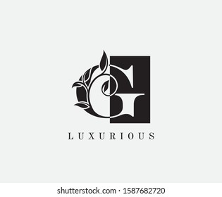 Letter G Luxury Logo. Black and White G With Classy Leaves Shape design perfect for fashion, Jewelry, Beauty Salon, Cosmetics, Spa, Hotel and Restaurant Logo. 