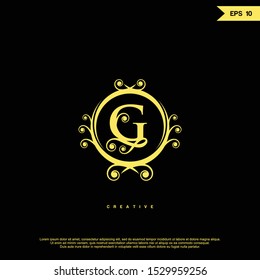 Letter G luxury logo icon design. with a golden color on the background. Vector graphic design template element.