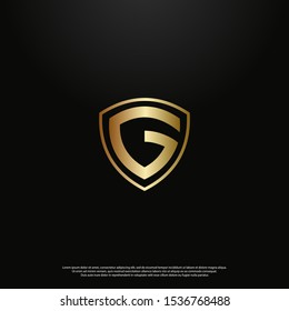 Letter G luxury shield Logo icon monogram design. Vector graphic design template element. black background.