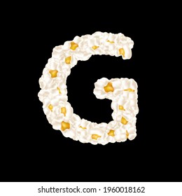 The letter G made up of airy popcorn. Vector illustration