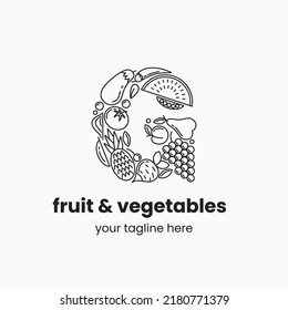 Letter G made of fruit and vegetables. Organic food logo concept. Stock vector illustration.