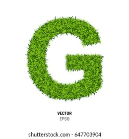 The Letter G Made of Green Grass Texture. 3d Vector Illustration on White Background