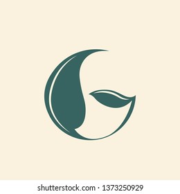 Letter G made of leaves.Organic elements typographic logo.Lettering icon with green natural details.Style, cosmetics, ecological food and health initial illustration isolated on light background.