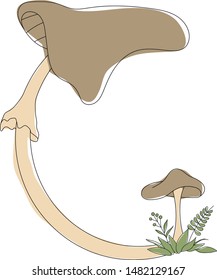 Letter G made from mushrooms. Mushroom alphabet. Autumn illustration with mushrooms. Vector illustration.
