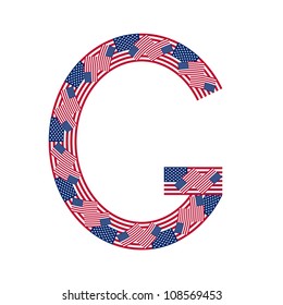 Letter G made of USA flags on white background from USA flag collection, Vector Illustration