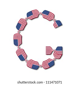 Letter G made of USA flags in form of candies on white background