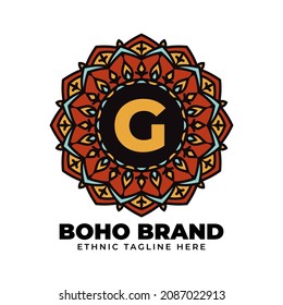 letter G mandala vintage color ethnic boho brand flower generation