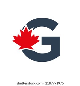 Letter G Maple Leaf Logo Template Symbol Of Canada. Minimal Canadian Logo Business And Company Identity