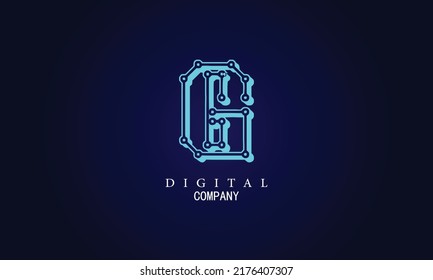 Letter G minimal logo icon design. Vector template graphic elements. Technology, digital interfaces, hardware and engineering concepts. Graphic made of circuits