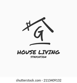 letter G minimalist doodle house vector logo design