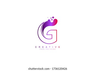 Letter G Monogram Bubbles Dots Lines Modern Purple Gradient Color Logo