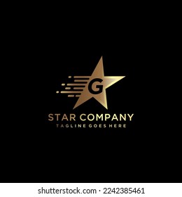 Letter G moves with the star in gold color. Corporate branding identity 