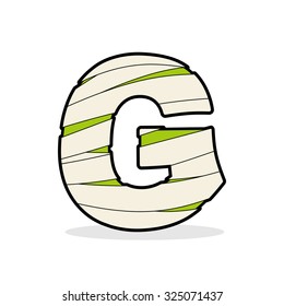 Letter G Mummy. Typography icon in bandages. Egyptian zombie template elements alphabet. ABC concept type as logotype.