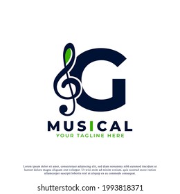 Letter G with Music Key Note Logo Design Element. Usable for Business, Musical, Entertainment, Record and Orchestra Logos