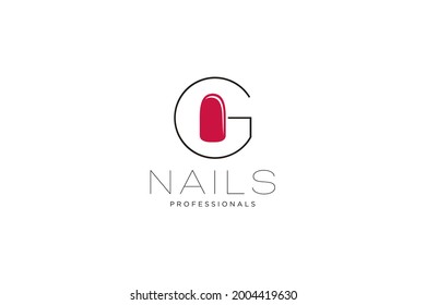 letter G with Nails logo. Vector icon business sign template for beauty industry, nail salon, manicure, boutique, cosmetic procedures.