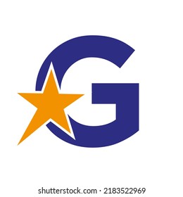 Letter G Negative Space Star Logo Vector Template. Minimal Star Symbol