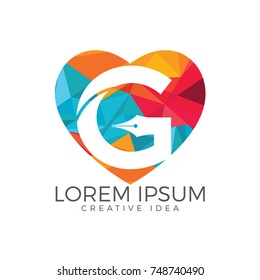 Letter G and nib logo design template. Heart shaped education concept icon.