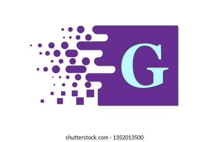 letter G on a colored square with destroyed blocks on a white background.