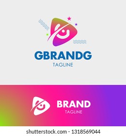 Letter G Orbit Logo template element symbol in modern colorful style. Symbol of play button with negative space text. Vector Illustration - Vector