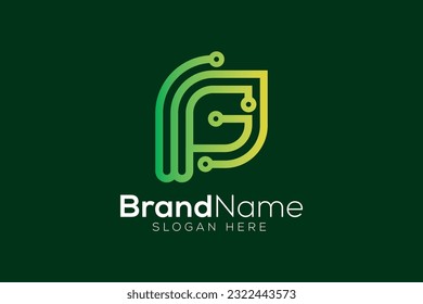 Letter G P leaf tech logo design vector template