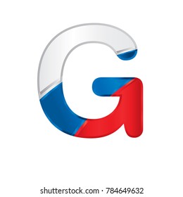 Letter g painted with the colors of the Russian flag, white, blue and red - Vector image