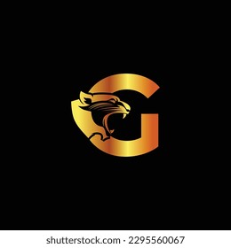 Letter G with panther head illustration in flat design monogram symbol.