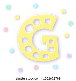 Letter G in paper cut style on white background. Typographic design. Bold letter