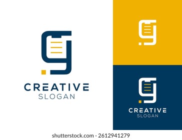 Letter G with paper or digital note design logo for online assessment or note