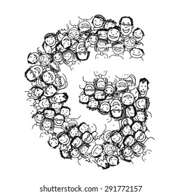 Letter G, people crowd, vector alphabet for your design