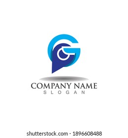 letter G with pin location concept logo template design