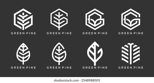 Letra G Pine Green Leaf Logo Icon, Diseño de goteo hexagonal Plantilla de Vector gráfico