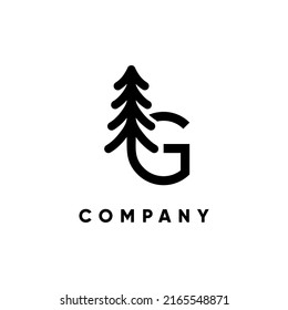 Letter G Pine Tree Logo Design Vector Icon Graphic Emblem Illustration