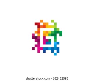 Letter G Pixel Color Mosaic Icon Logo Design Element