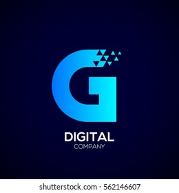 Letter G Pixel logo, Triangle, Blue color, Technology and digital logotype