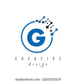 Letter G and Pixels Initial Technology, Database, Information, Digital, Internet, Storage Service Company Logo Concept Template