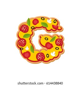 Letter G pizza font. Italian meal alphabet. Lettring fast food