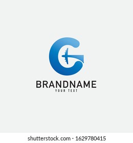 Letter G with plane and airline inside. Vector typeface for flight labels, travel headlines, delivery posters, aviation cards etc.
