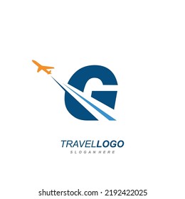 letra G con plantilla vectorial del logotipo del plano. logotipo para etiquetas de viaje, turismo, afiches de viaje, identidad de vías aéreas y transporte tecnológico