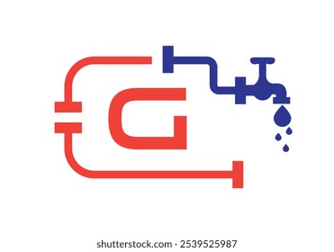 Letter G Plumber Logo Design Vector Template Concept With Pipe And Water Symbol