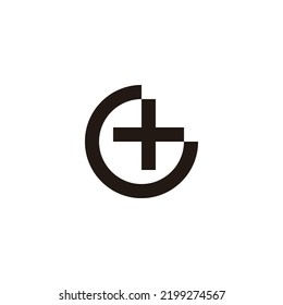 Letter G plus, circle geometric symbol simple logo vector