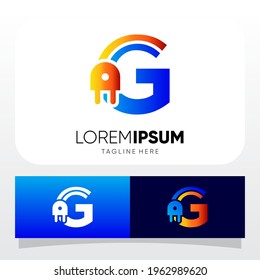 Letter G Power Jack Electric Logo Design Vector Graphic