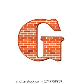 Buchstabe G aus roter Ziegelmauerstruktur auf weißem Hintergrund.