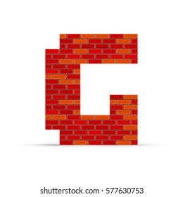 Letter G from red brick wall texture on a white background. Red Brick Letters. Vector Font - Typeface - Alphabet.