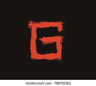 Letter G  Red handwritten by dry brush, Rough strokes font vector