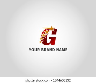 letter G red metallic with five golden star logo template