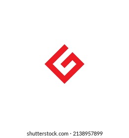 Buchstabe G, rote Umrisslinie, einfaches Symbol, quadratisches Vektorlogo